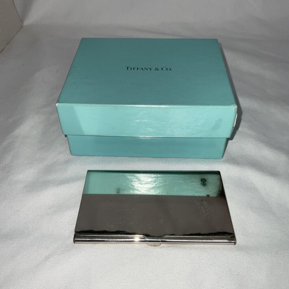 Auth Tiffany & Co. Silver Plate Business Card Case Holder Box